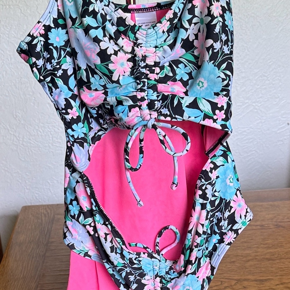 Elegant Floral Black and Pink One Piece Swimsuit